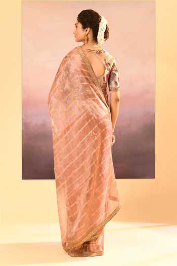 Singhanias_Beige Tissue Saree With Running Blouse Fabric _Online_at_Aza_Fashions