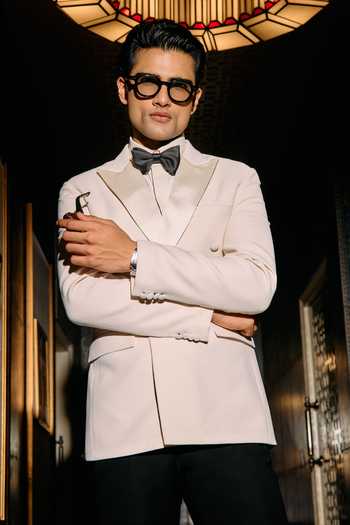 Buy_Contrast By Parth_Ivory Lycra, Suiting Arc Embroidered Tuxedo Set _Online_at_Aza_Fashions