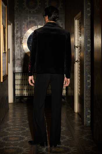 Shop_Contrast By Parth_Black Velvet Blaze Embroidered Bomber Jacket Set _at_Aza_Fashions