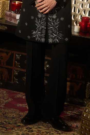 Contrast By Parth_Black Lycra, Suiting Onyx Embroidered Sherwani And Kurta Set _Online_at_Aza_Fashions