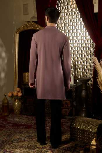 Shop_Contrast By Parth_Purple Silk Dusk Placement Embroidered Kurta Set _at_Aza_Fashions
