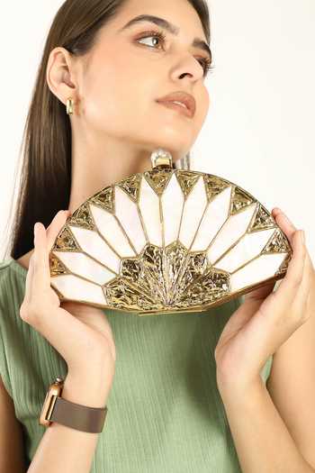 Buy_House of Webhin_Gold Brass Mother Of Pearl Metal Handbag And Chain _at_Aza_Fashions