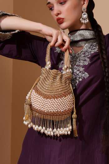 House Of Webhin_Gold Embroidery, Beads, Pearls, Tassels Ranya Potli _Online_at_Aza_Fashions