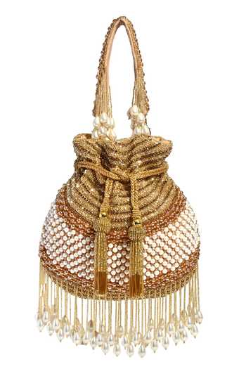 Buy_House Of Webhin_Gold Embroidery, Beads, Pearls, Tassels Ranya Potli _Online_at_Aza_Fashions