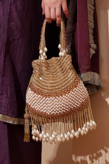 House Of Webhin_Gold Embroidery, Beads, Pearls, Tassels Ranya Potli _at_Aza_Fashions
