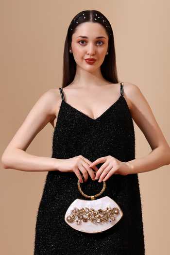 House of Webhin_White Isla Mother Of Pearl Clutch _at_Aza_Fashions