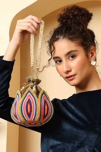 Shop_House of Webhin_Multi Color Beads Mani Lotus Shaped Potli _Online_at_Aza_Fashions