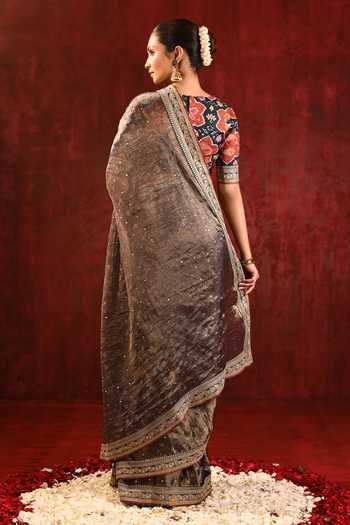 Singhanias_Brown Tissue Saree With Running Blouse Fabric _Online_at_Aza_Fashions