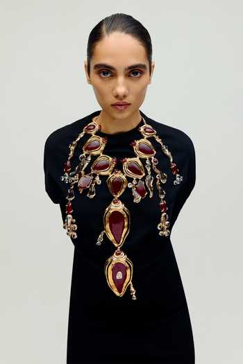 Outhouse_Gold Plated Crimson Halo Lariat Necklace _Online_at_Aza_Fashions