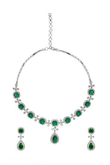 Shop_Nazaakat By Samara Singh_Emerald Green Stone Studded Necklace Set _at_Aza_Fashions