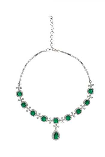 Nazaakat By Samara Singh_Emerald Green Stone Studded Necklace Set _at_Aza_Fashions
