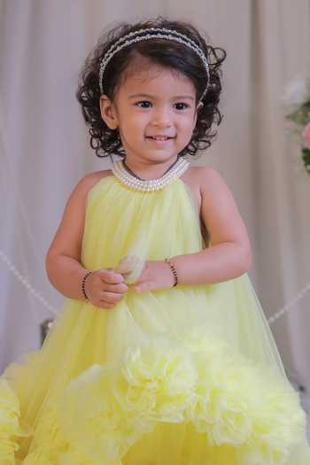 Lil Angels_Yellow Net Layered Ruffle Dress _Online_at_Aza_Fashions