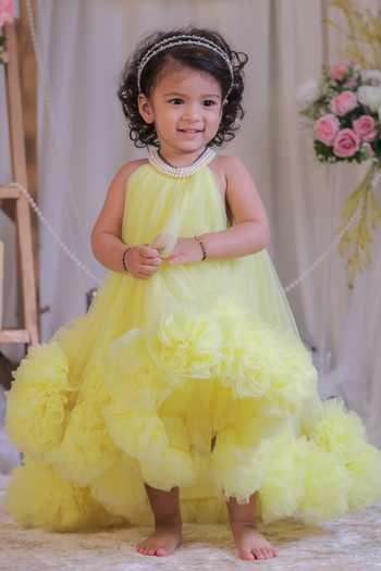 Buy_Lil Angels_Yellow Net Layered Ruffle Dress _at_Aza_Fashions