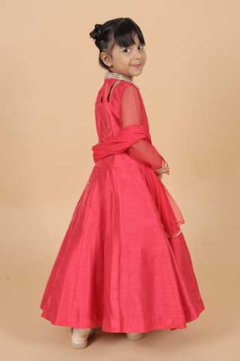 Shop_Turqidz By Shweta Aggarwal_Red Silk, Dupion Embroidered Anarkali With Dupatta _at_Aza_Fashions