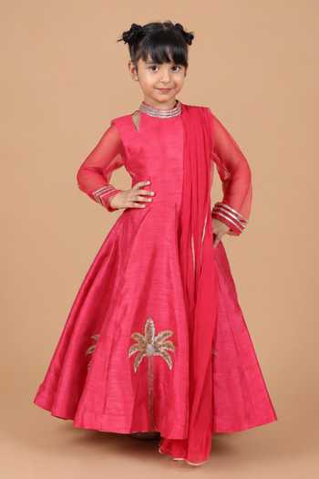 Turqidz By Shweta Aggarwal_Red Silk, Dupion Embroidered Anarkali With Dupatta _Online_at_Aza_Fashions