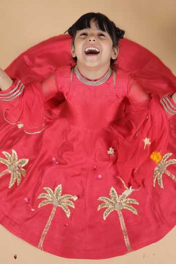 Shop_Turqidz By Shweta Aggarwal_Red Silk, Dupion Embroidered Anarkali With Dupatta _Online_at_Aza_Fashions