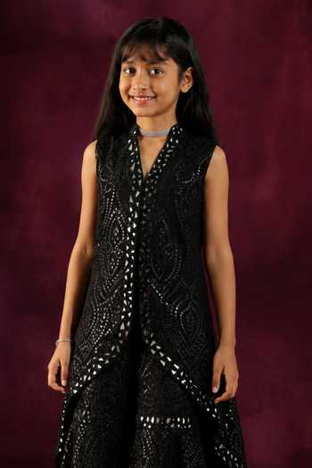 Buy_Twenty Nine_Black Net Mirror Work Long Jacket And Sharara Set _Online_at_Aza_Fashions
