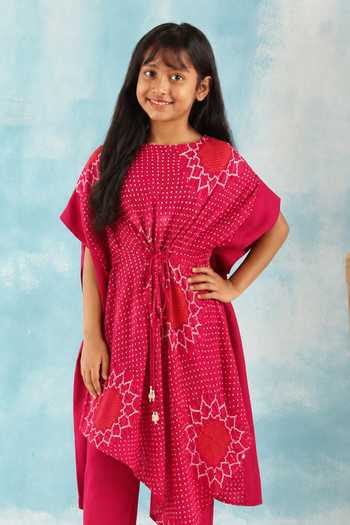 Buy_Twenty Nine_Pink Bandhani Kaftan And Pant Set _Online_at_Aza_Fashions