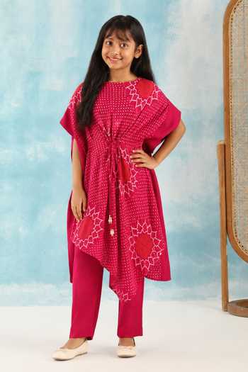 Buy_Twenty Nine_Pink Bandhani Kaftan And Pant Set _at_Aza_Fashions