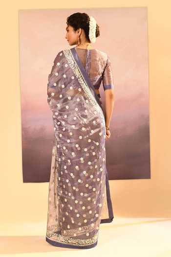singhanias_Purple Tissue Saree With Running Blouse Fabric Set _Online_at_Aza_Fashions