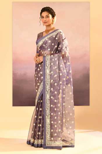 Buy_singhanias_Purple Tissue Saree With Running Blouse Fabric Set _Online_at_Aza_Fashions