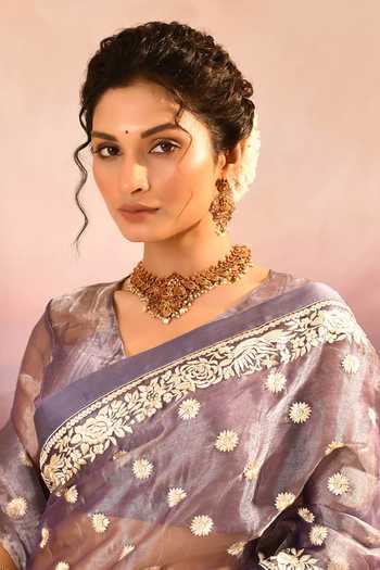 singhanias_Purple Tissue Saree With Running Blouse Fabric Set _at_Aza_Fashions