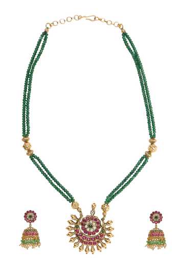 Shop_Nazaakat By Samara Singh_Gold Plated Stone Studded Pendant Necklace Set _at_Aza_Fashions