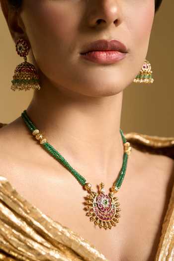 Buy_Nazaakat By Samara Singh_Gold Plated Stone Studded Pendant Necklace Set _Online_at_Aza_Fashions