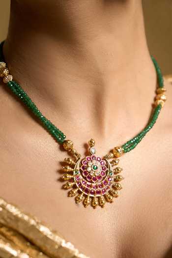 Shop_Nazaakat By Samara Singh_Gold Plated Stone Studded Pendant Necklace Set _Online_at_Aza_Fashions