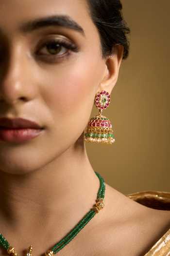 Nazaakat By Samara Singh_Gold Plated Stone Studded Pendant Necklace Set _at_Aza_Fashions