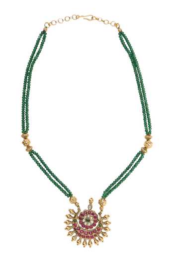 Buy_Nazaakat By Samara Singh_Gold Plated Stone Studded Pendant Necklace Set 
