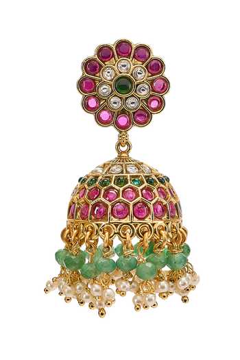 Shop_Nazaakat By Samara Singh_Gold Plated Stone Studded Pendant Necklace Set 