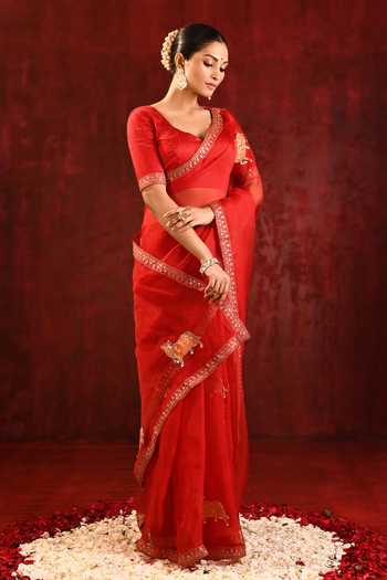 Buy_singhanias_Red Tissue Saree With Running Blouse Fabric 