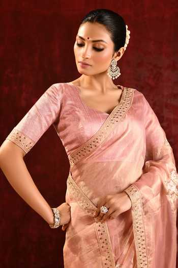 Singhanias_Pink Tissue Saree With Running Blouse Fabric _at_Aza_Fashions