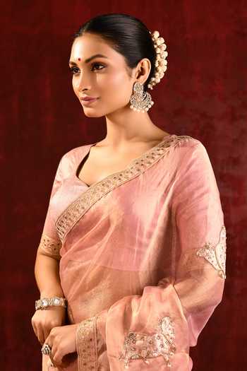 Buy_Singhanias_Pink Tissue Saree With Running Blouse Fabric 