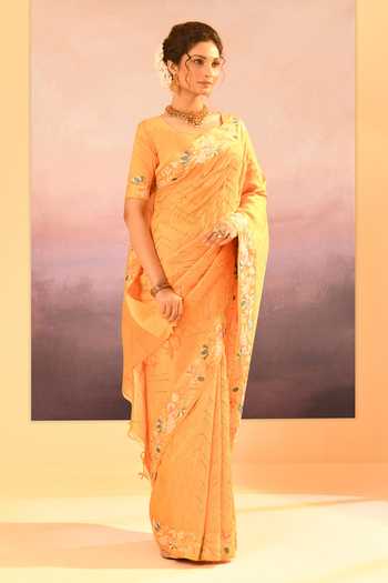 singhanias_Yellow Silk Raw Saree With Running Blouse Fabric _at_Aza_Fashions