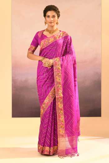 Buy_singhanias_Fuchsia Silk Raw Saree With Running Blouse Fabric _at_Aza_Fashions