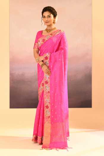 Buy_singhanias_Pink Silk Raw Saree And Running Blouse Fabric 