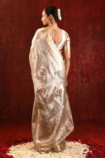 singhanias_Gold Tissue Saree With Running Blouse Fabric _Online_at_Aza_Fashions