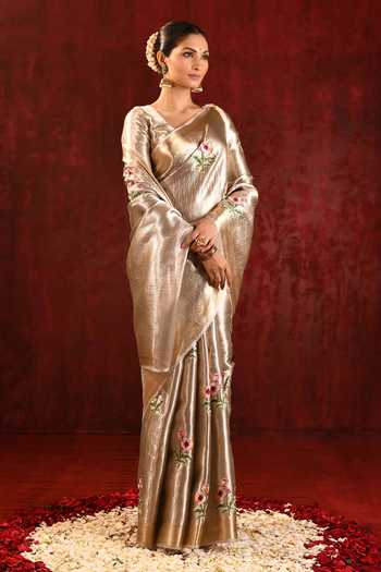 singhanias_Gold Tissue Saree With Running Blouse Fabric _at_Aza_Fashions
