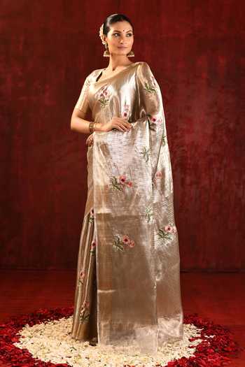 Buy_singhanias_Gold Tissue Saree With Running Blouse Fabric 