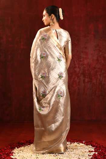 singhanias_Gold Tissue Saree With Running Blouse Fabric _Online_at_Aza_Fashions
