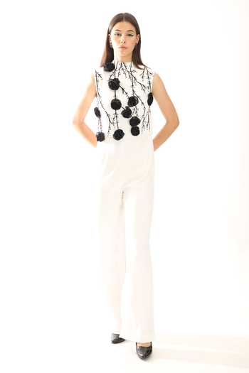 Buy_Parneet Gujral_White Crepe High Neck Placement Embroidered Jumpsuit _Online_at_Aza_Fashions