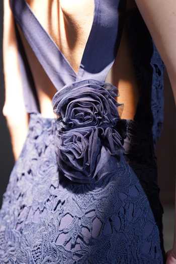 Shop_Parneet Gujral_Blue Crepe Lace, Applique, Fabric Flowers High Neck Floral Work Gown 