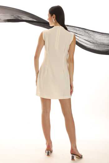 Shop_Parneet Gujral_White Crepe Round Neck Floral Embroidered Short Dress _at_Aza_Fashions
