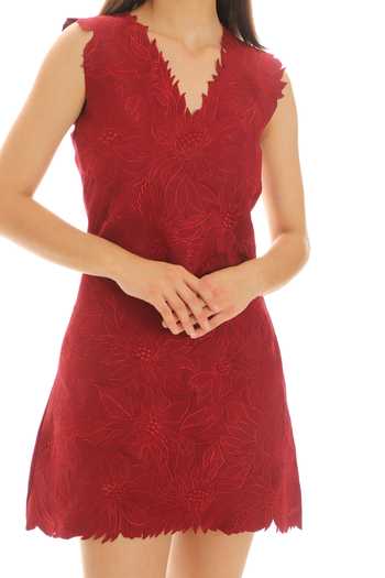 Shop_Parneet Gujral_Maroon Crepe V-neck Flower Embroidered Short Dress _Online_at_Aza_Fashions