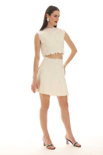 Parneet Gujral_White Crepe High Neck Cutwork Embroidered Top _Online_at_Aza_Fashions