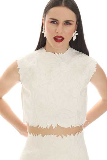 Buy_Parneet Gujral_White Crepe High Neck Cutwork Embroidered Top _at_Aza_Fashions