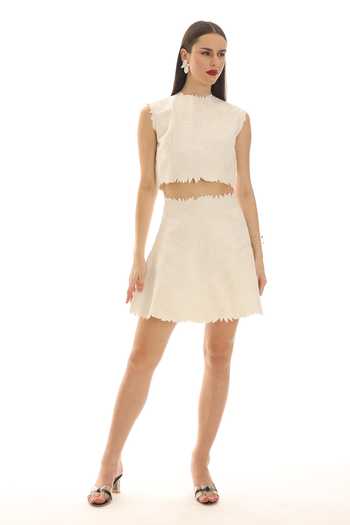 Shop_Parneet Gujral_Ivory Crepe Floral Embroidered Skirt _at_Aza_Fashions