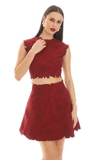 Shop_Parneet Gujral_Maroon Crepe High Neck Thread Work Crop Top _Online_at_Aza_Fashions